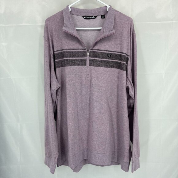 Travis Mathew Men 2XL 1/4 Zip Golf Pullover Top Purple Stripe Performance Stretc - Picture 1 of 9